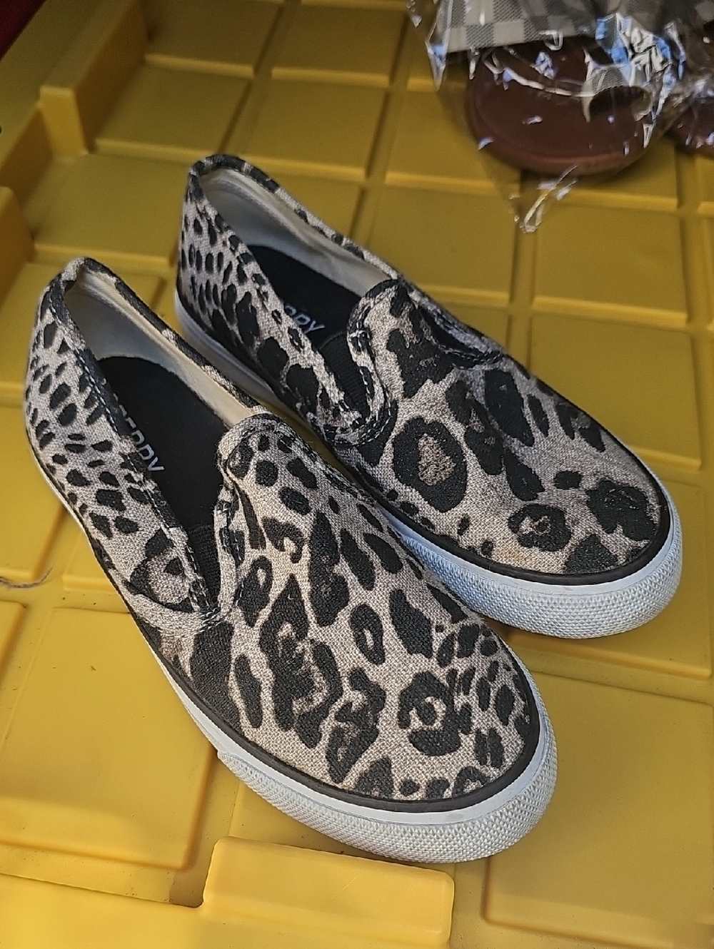 Women's Slip-On Leopard Print Casual Sneakers - Black & Beige SIZE 7